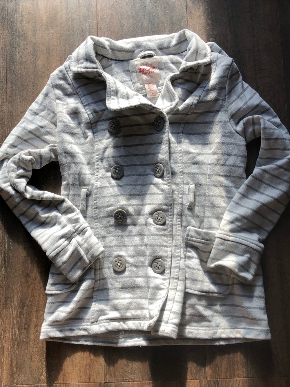 Mossimo Supply Co. Gray Striped Double-Breasted Peacoat